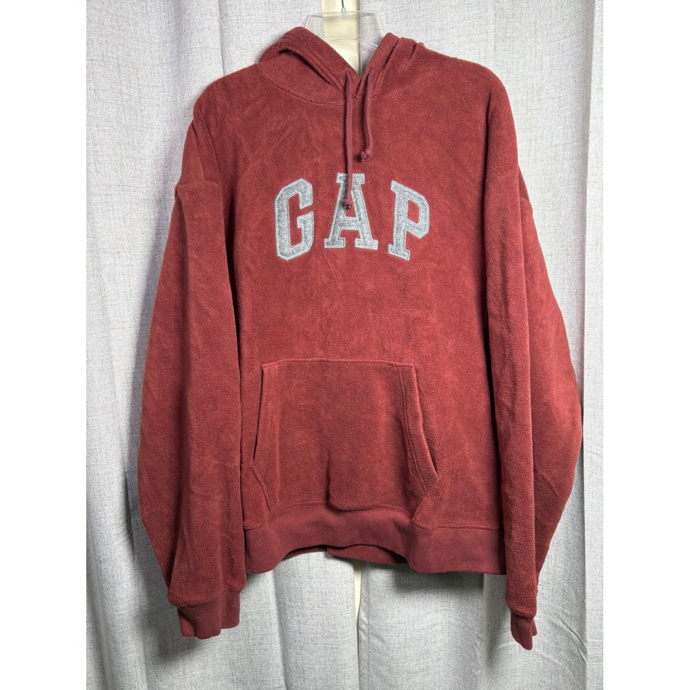 Gap Arch Logo Fleece Hoodie Burgundy Red Grey Pullover Sweatshirt XL